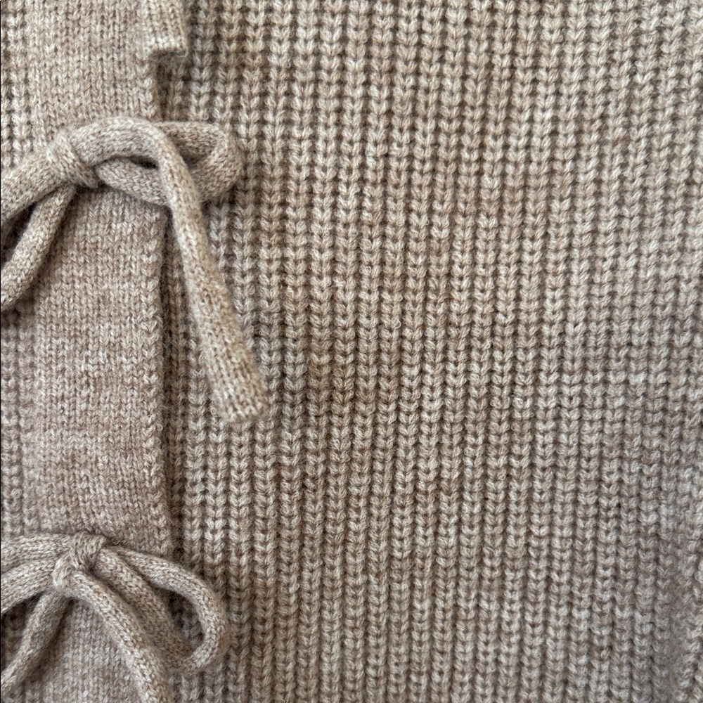 Tie-Front Knit Crewneck Sweater in Taupe - Picture 3 of 3